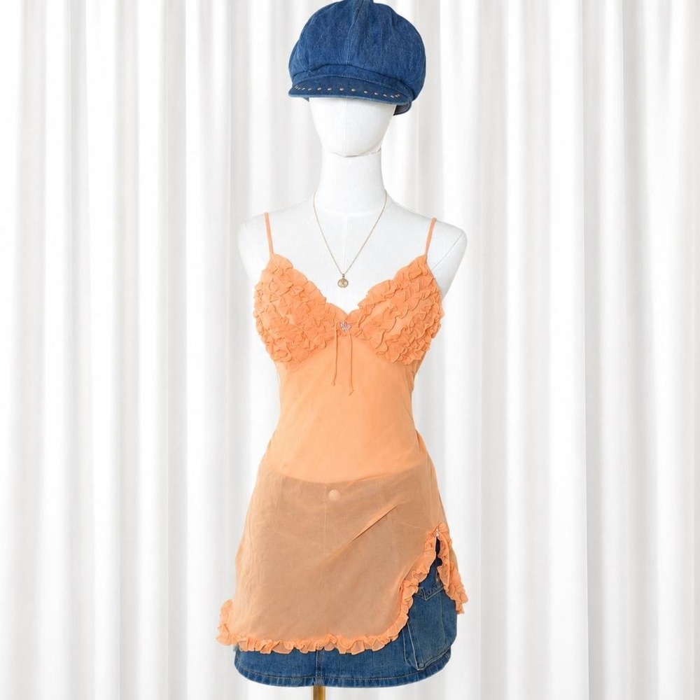 Vintage Y2K Bondy Sheer Ruffle Slip Cami Top